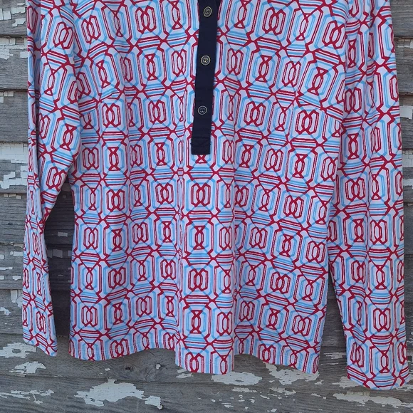 J. McLaughlin Signature Catalina Geometric Print Polo Collared Button Shirt Top - Picture 4 of 7